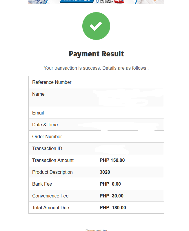 Payment Result Payment Result